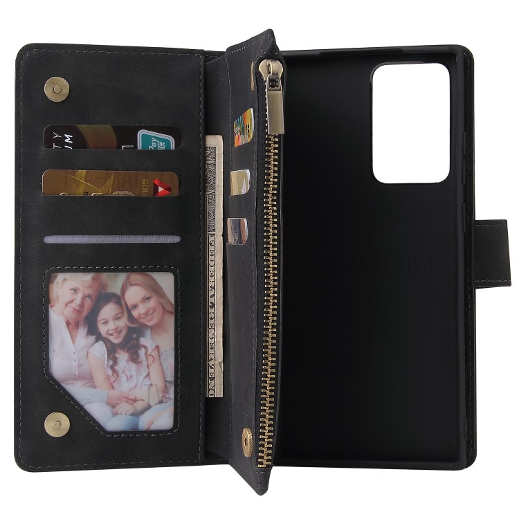 With Zipper Pocket Leather Stand Case for Samsung Galaxy Note20 Ultra/Note20 Ultra 5G - Black-7