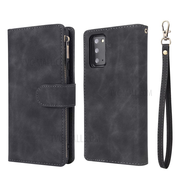 With Many Card Slots Leather Wallet Case for Samsung Galaxy Note 20/Note 20 5G - Black-1