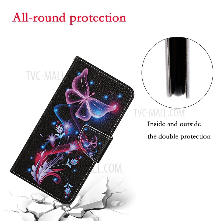 Leather Stand Cover Wallet Pattern Printing Phone Case for Samsung Galaxy S20 Ultra - Luminous Butterfly-4