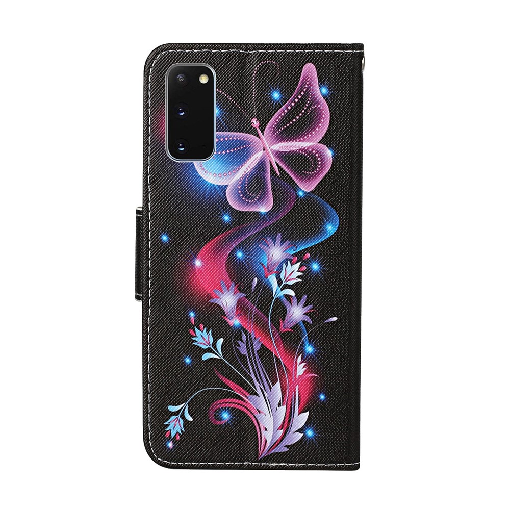 Stand Cover Wallet Pattern Printing Leather Case for Samsung Galaxy S20 - Luminous Butterfly-2