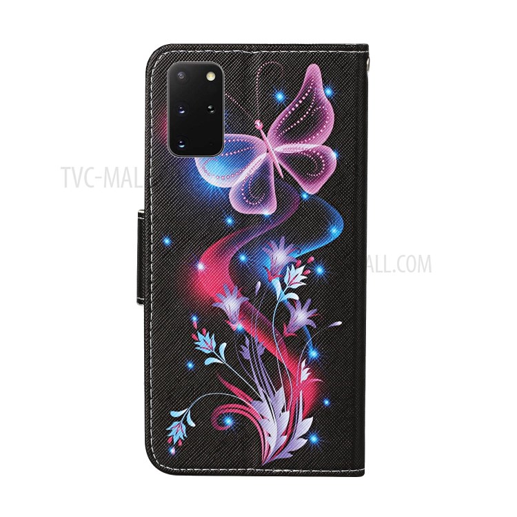 Leather Stand Phone Cover Wallet Pattern Printing Case for Samsung Galaxy S20 Plus/S20 Plus 5G - Luminous Butterfly-1
