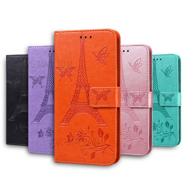 Imprint Eiffel Tower Butterfly PU Leather Wallet Case for Samsung Galaxy A21s - Black-10