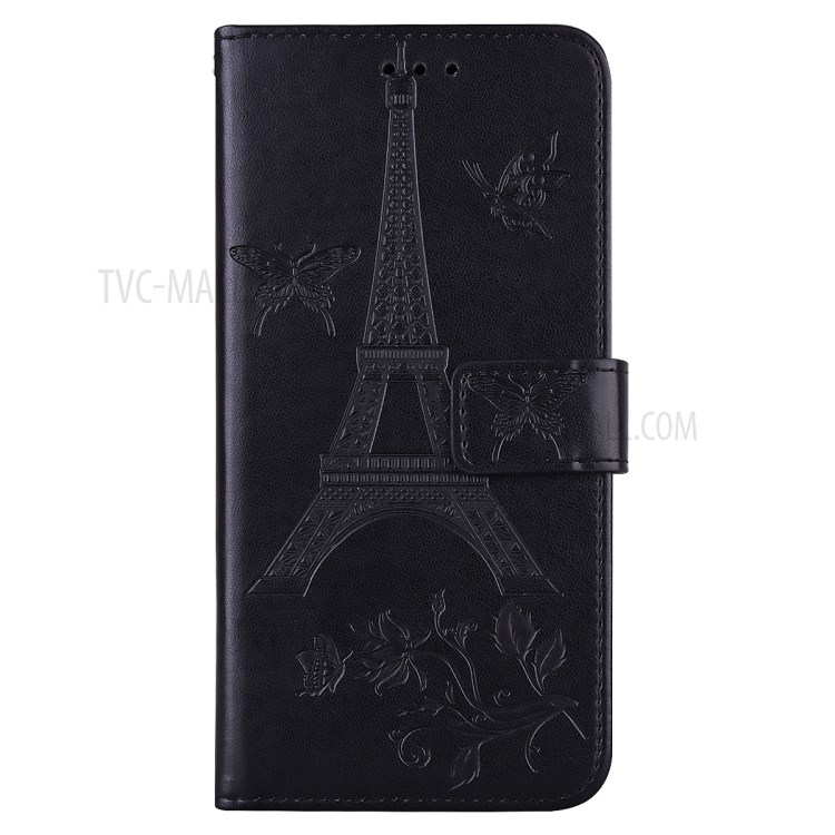 Imprint Eiffel Tower Butterfly PU Leather Wallet Case for Samsung Galaxy A21s - Black-5