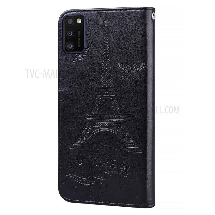 Flower and Tower Pattern Printing Leather Wallet Case with Stand for Samsung Galaxy A41 (Global Version) - Black-3