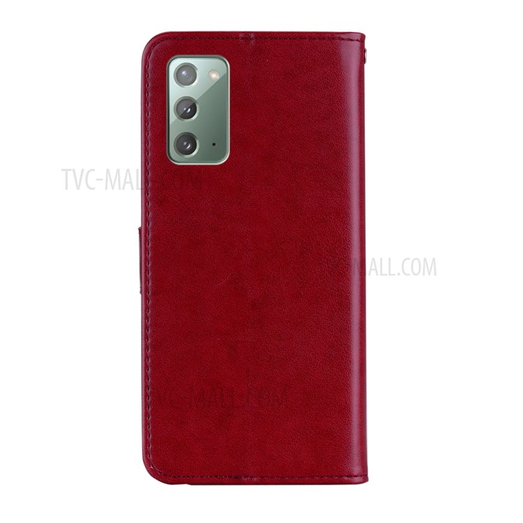 Rhinestone Decor Imprint Owl Flower Leather Wallet Stand Case for Samsung Galaxy Note 20 5G / Galaxy Note 20 - Red-4