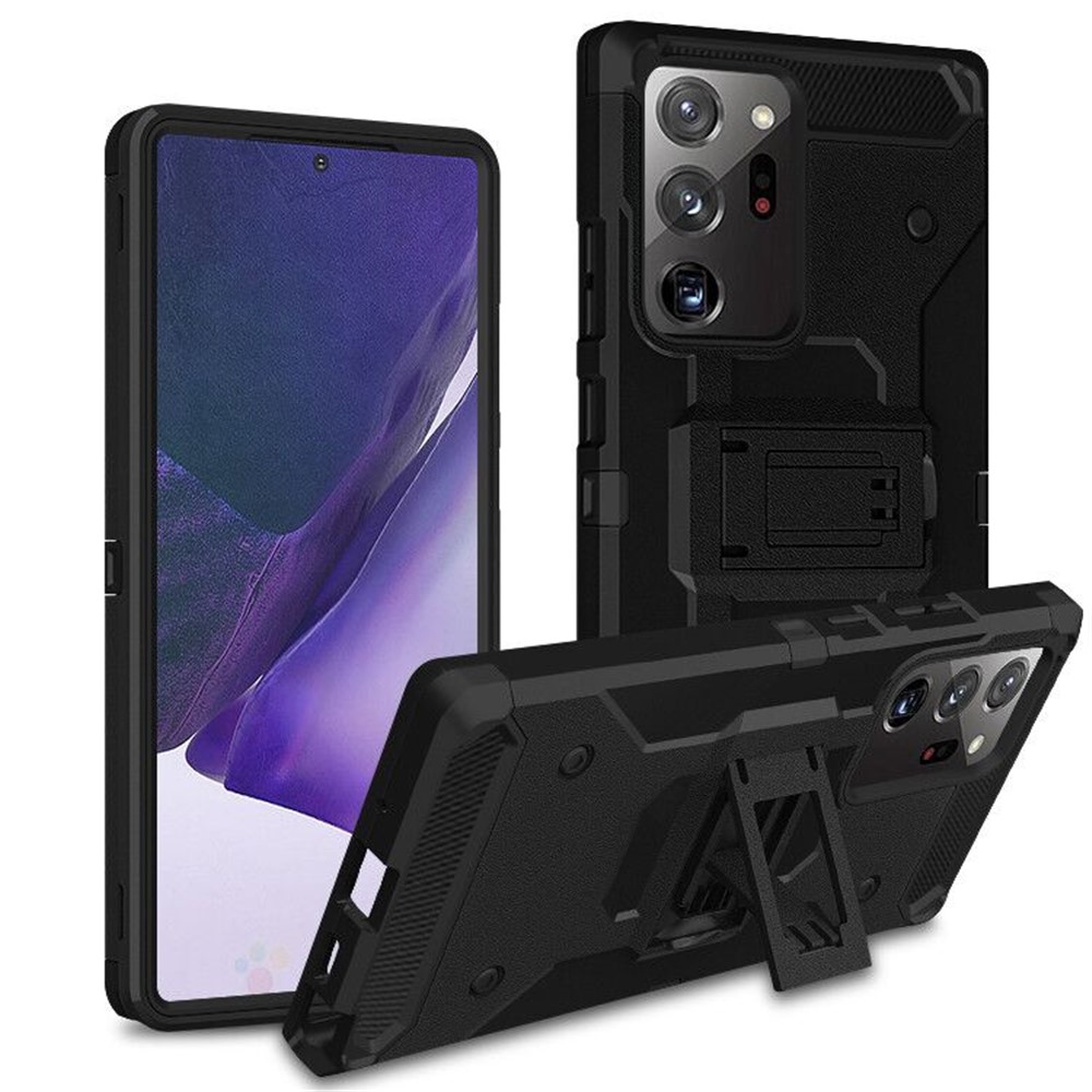 For Samsung Galaxy Note20 Ultra/Note20 Ultra 5G Kickstand PC+TPU Hybrid Case Carbon Fiber Texture Belt Clip Holster Cover-1