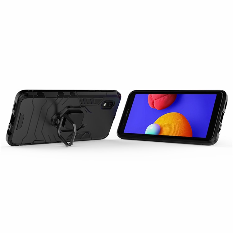 Finger Ring Holder Kickstand PC + TPU Hybrid Cover for Samsung Galaxy A01 Core - Black-5