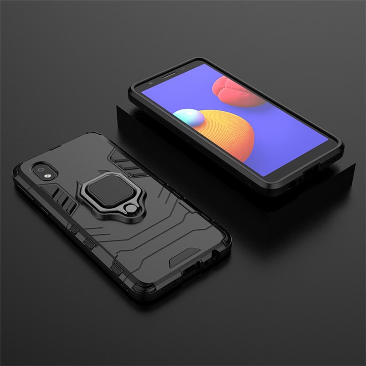 Finger Ring Holder Kickstand PC + TPU Hybrid Cover for Samsung Galaxy A01 Core - Black-7