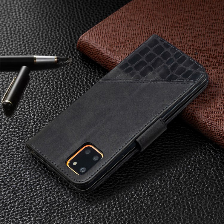 Crocodile Skin Assorted Color Leather Wallet Phone Cover for Samsung Galaxy A81 / Note 10 Lite - Black-8