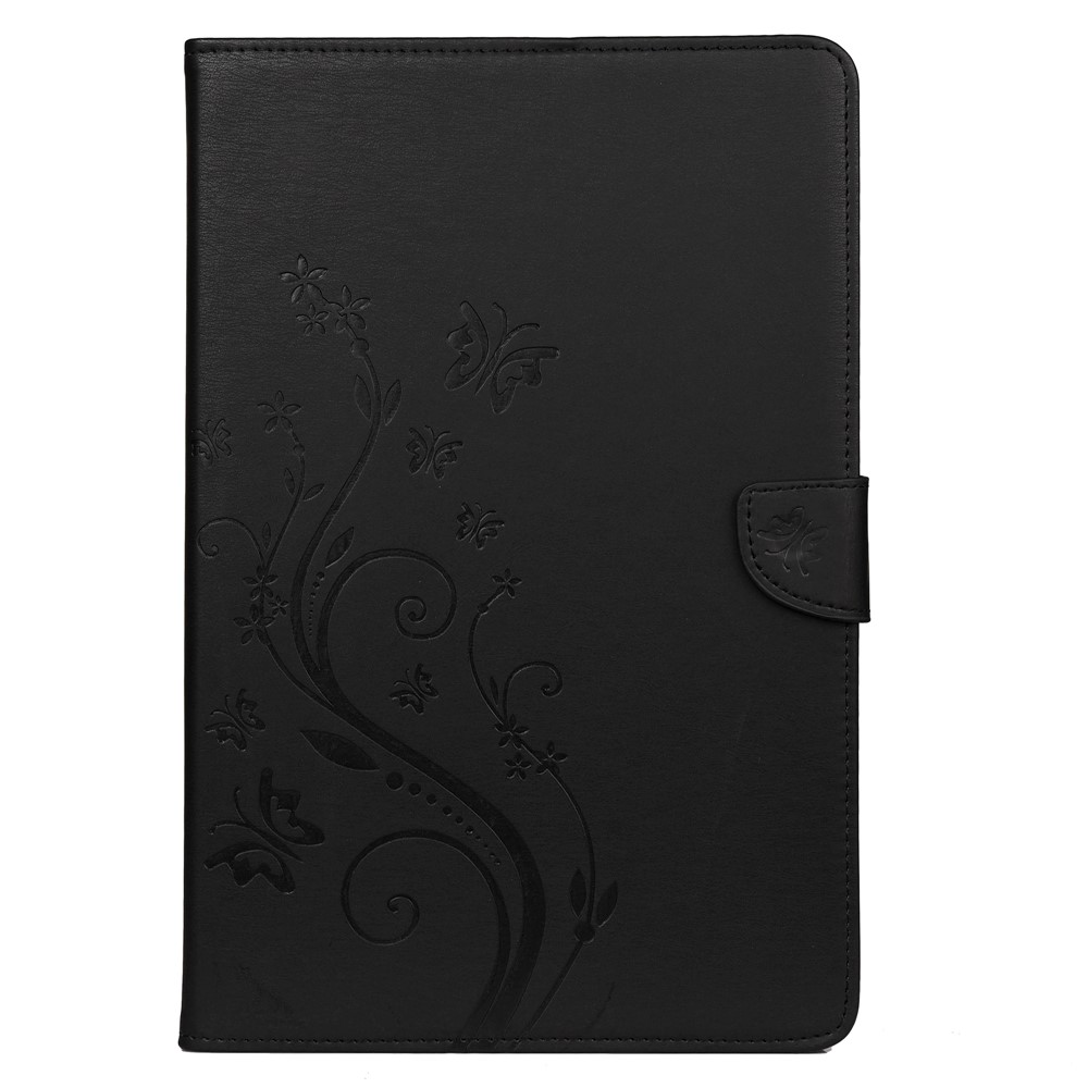 Imprint Butterfly Flower Wallet Stand Leather Case for Samsung Galaxy Tab S7 - Black-2