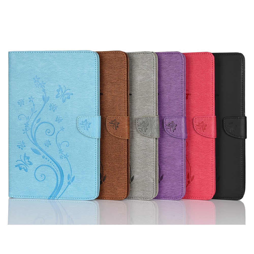 Imprint Butterfly Flower Wallet Stand Leather Case for Samsung Galaxy Tab S7 - Black-7