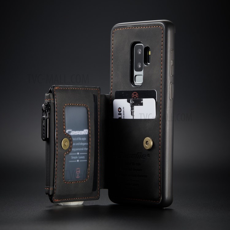 CASEME C20 Zipper Pocket Card Slots PU Leather Coated TPU Phone Shell for Samsung Galaxy S9 Plus - Black-11