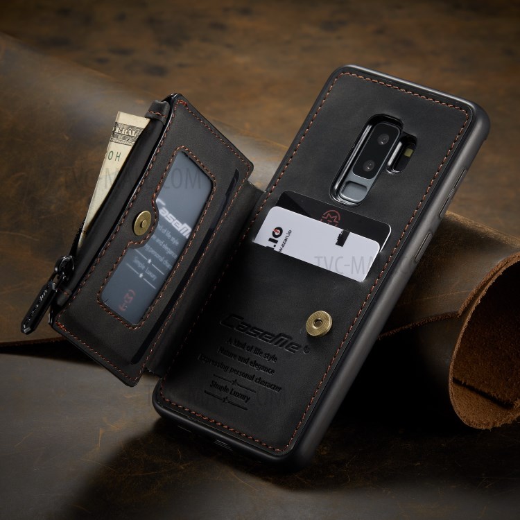 CASEME C20 Zipper Pocket Card Slots PU Leather Coated TPU Phone Shell for Samsung Galaxy S9 Plus - Black-2