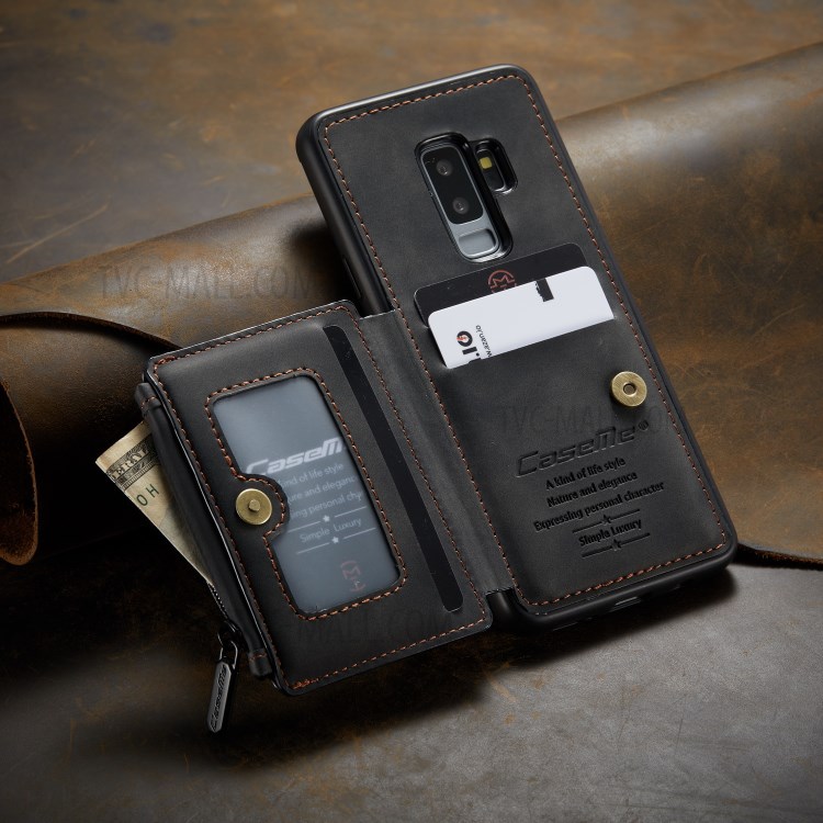 CASEME C20 Zipper Pocket Card Slots PU Leather Coated TPU Phone Shell for Samsung Galaxy S9 Plus - Black-3
