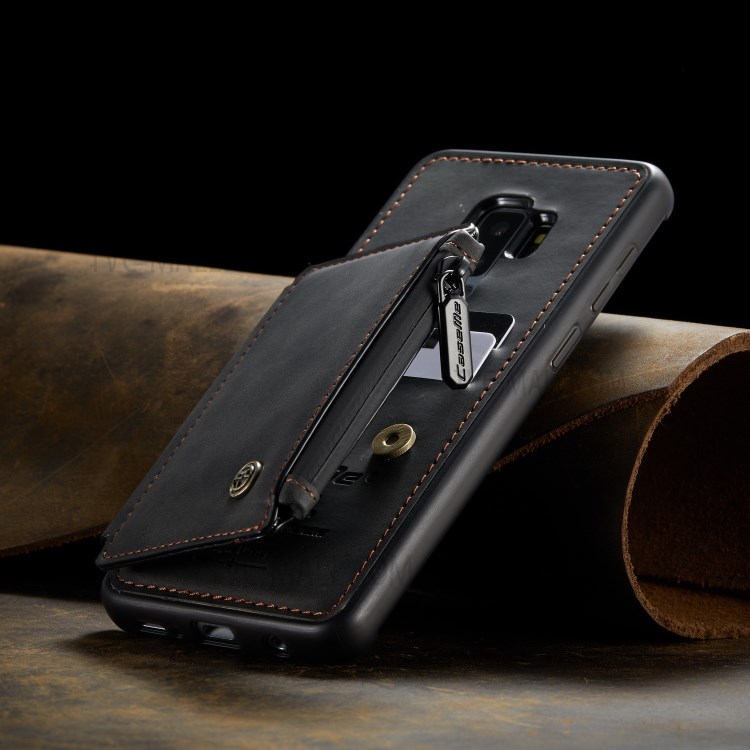 CASEME C20 Zipper Pocket Card Slots PU Leather Coated TPU Phone Shell for Samsung Galaxy S9 Plus - Black-4