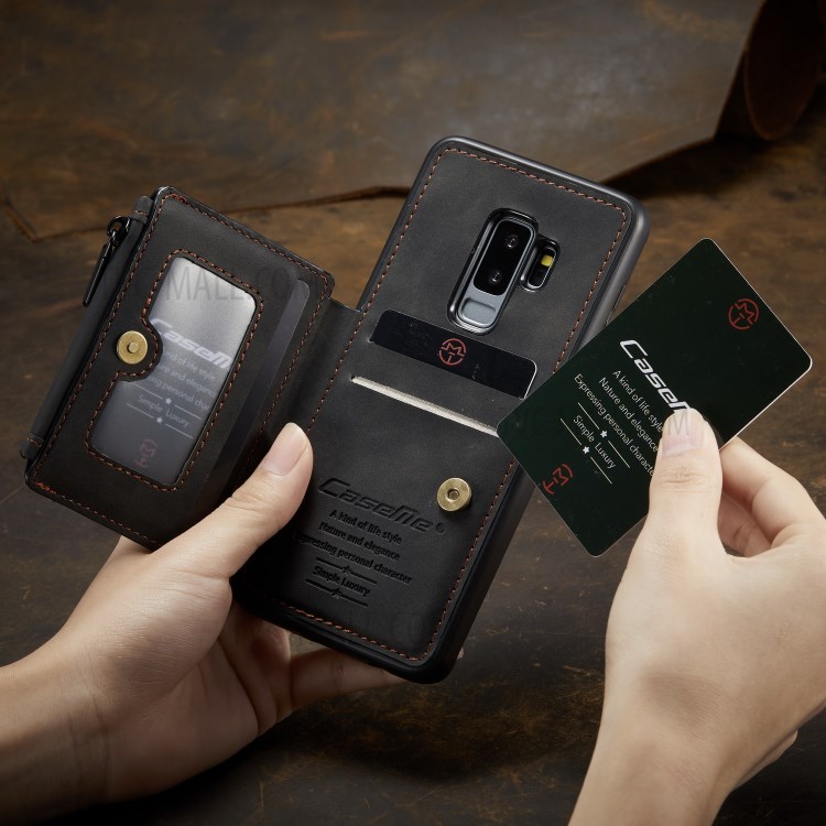 CASEME C20 Zipper Pocket Card Slots PU Leather Coated TPU Phone Shell for Samsung Galaxy S9 Plus - Black-8