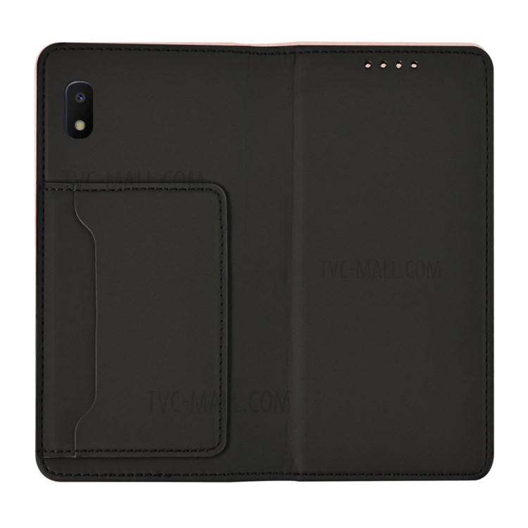 Auto-absorbed Liquid Silicone Feel Leather Wallet Case for Samsung Galaxy A10 - Black-11