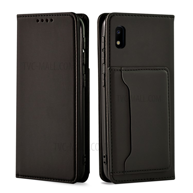 Auto-absorbed Liquid Silicone Feel Leather Wallet Case for Samsung Galaxy A10 - Black-12