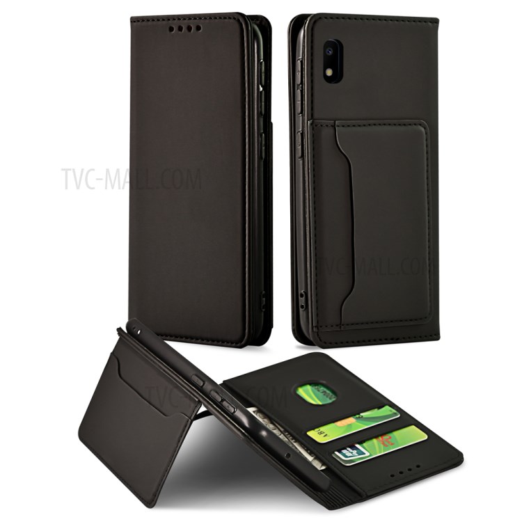 Auto-absorbed Liquid Silicone Feel Leather Wallet Case for Samsung Galaxy A10 - Black-13