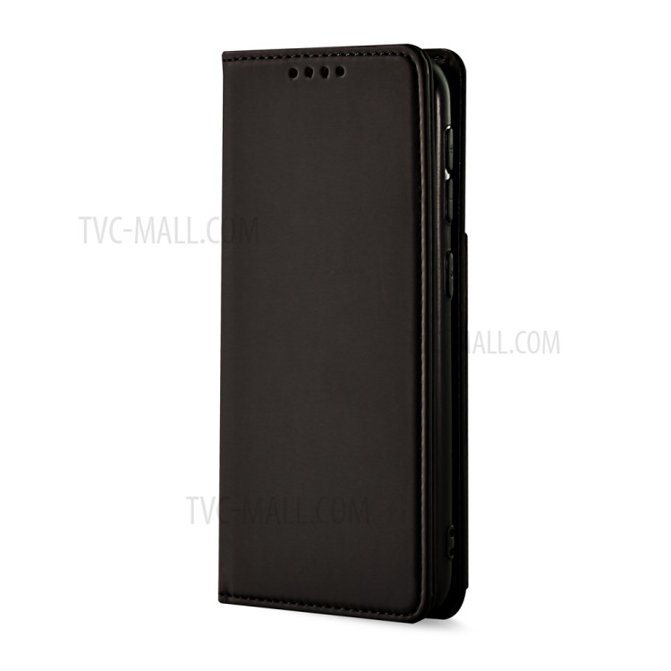 Auto-absorbed Liquid Silicone Feel Leather Wallet Case for Samsung Galaxy A10 - Black-2