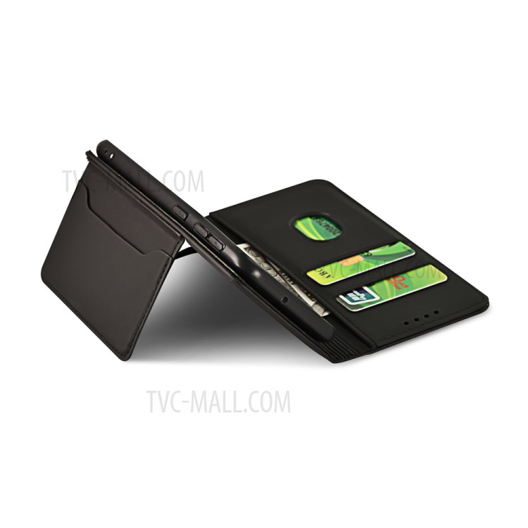 Auto-absorbed Liquid Silicone Feel Leather Wallet Case for Samsung Galaxy A10 - Black-6