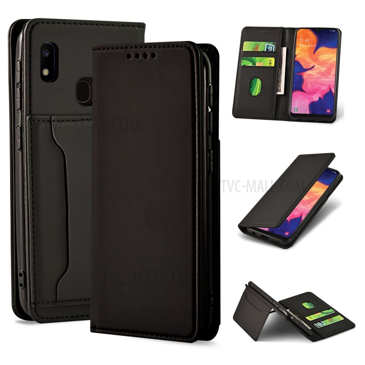 Auto-absorbed Liquid Silicone Feel Leather Wallet Protector Cover for Samsung Galaxy A10e - Black-1