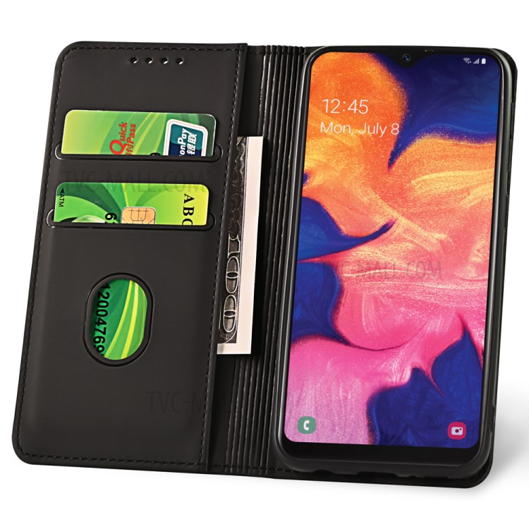 Auto-absorbed Liquid Silicone Feel Leather Wallet Protector Cover for Samsung Galaxy A10e - Black-5