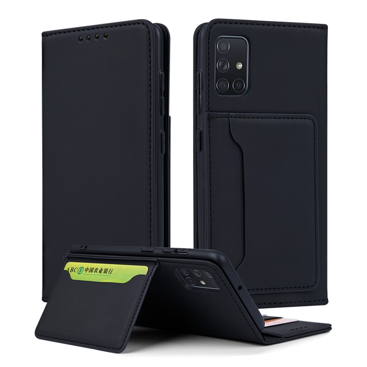 Auto-absorbed Liquid Silicone Feel Leather Phone Case for Samsung Galaxy A51 SM-A515 - Black-1