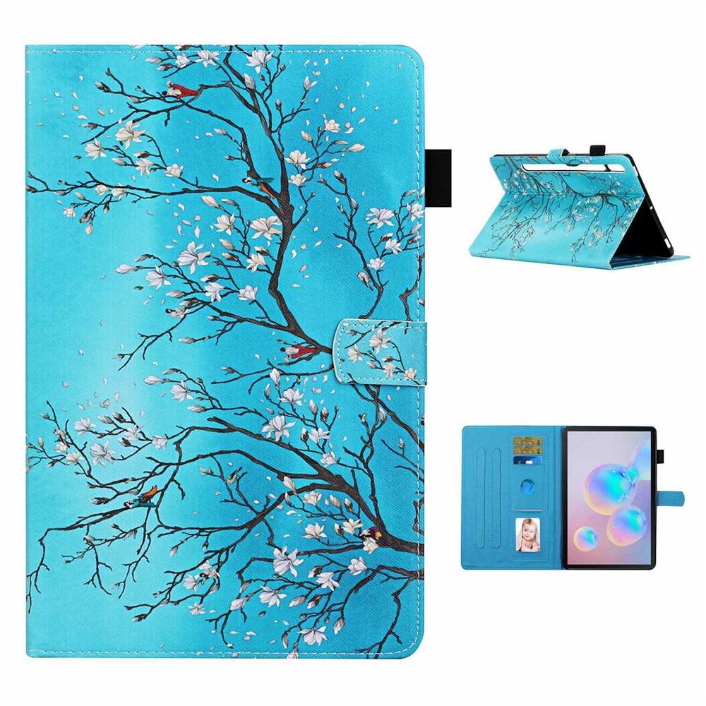 Motif Imprimer le Support de Carte en Cuir Shell de Tablette de Table Pour Samsung Galaxy Tab S7 T870 / T875 - Branche de Fleurs