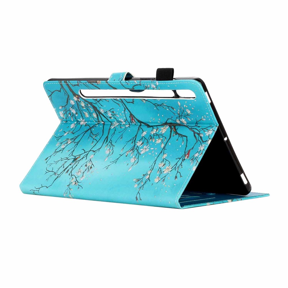 Motif Imprimer le Support de Carte en Cuir Shell de Tablette de Table Pour Samsung Galaxy Tab S7 T870 / T875 - Branche de Fleurs