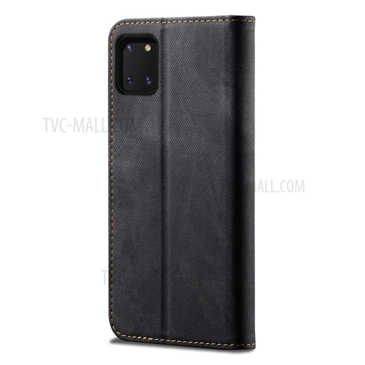 Non-magnetic Jeans Cloth Skin Leather with Wallet Shell for Samsung Galaxy A81/Note 10 Lite/M60s - Black-3