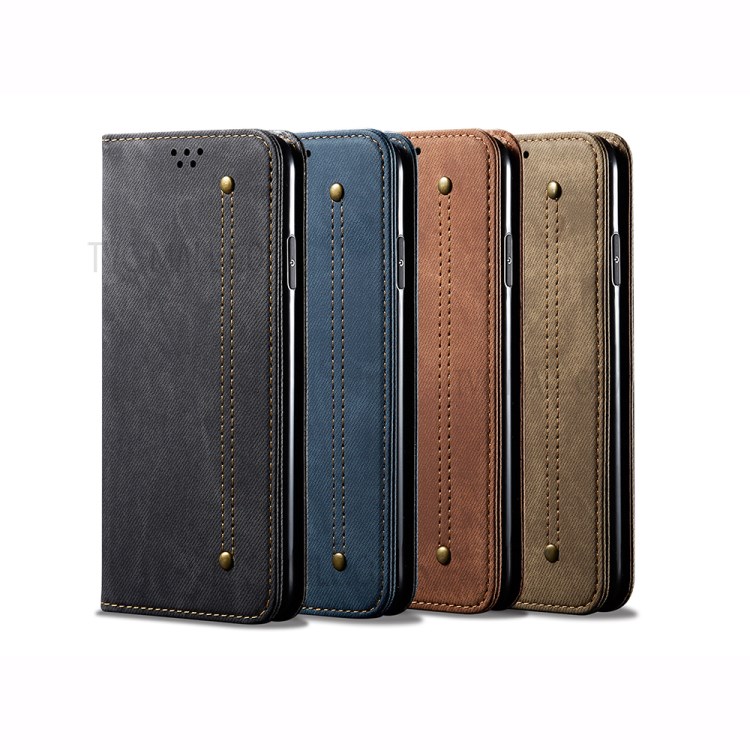 Non-magnetic Jeans Cloth Skin Leather with Wallet Shell for Samsung Galaxy A81/Note 10 Lite/M60s - Black-7