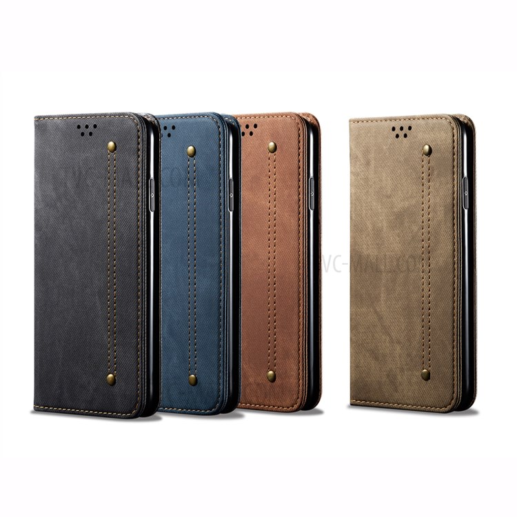 Non-magnetic Jeans Cloth Skin Leather with Wallet Shell for Samsung Galaxy A81/Note 10 Lite/M60s - Black-8