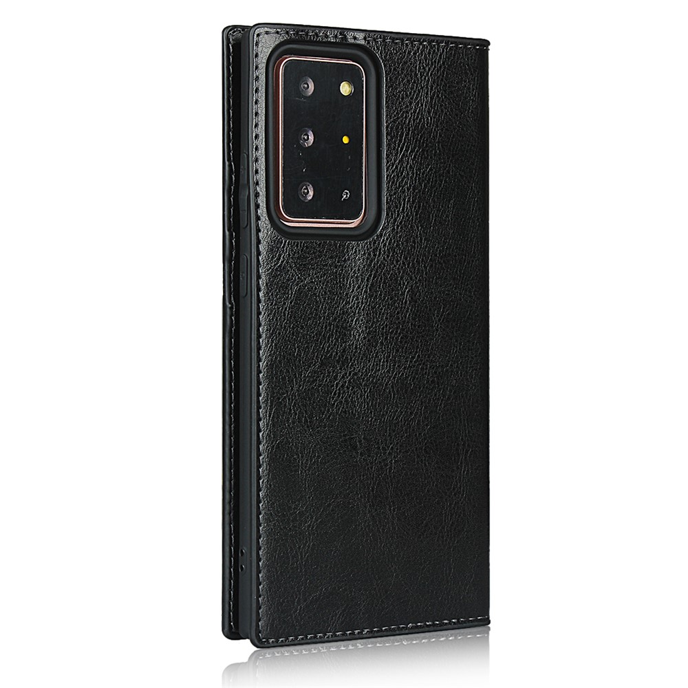 Crazy Horse Genuine Leather Wallet Cover Case for Samsung Galaxy Note20 Ultra/Note20 Ultra 5G - Black-5