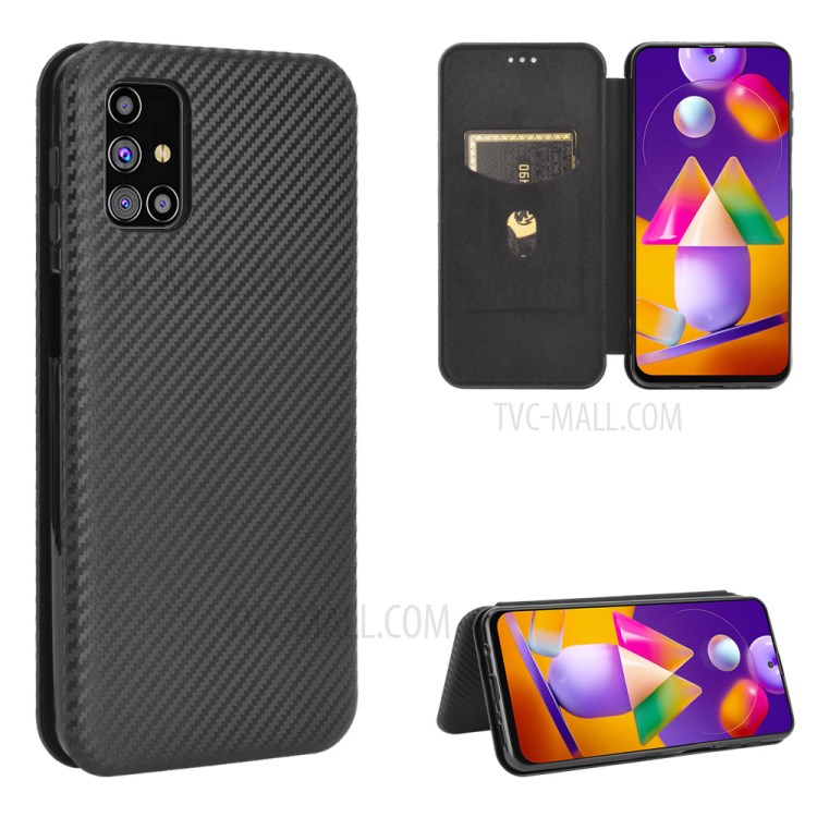 Auto-absorbed Carbon Fiber Skin Leather Case for Samsung Galaxy M31s - Black-1