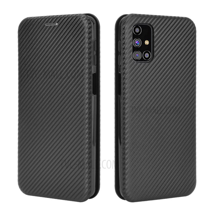 Auto-absorbed Carbon Fiber Skin Leather Case for Samsung Galaxy M31s - Black-2