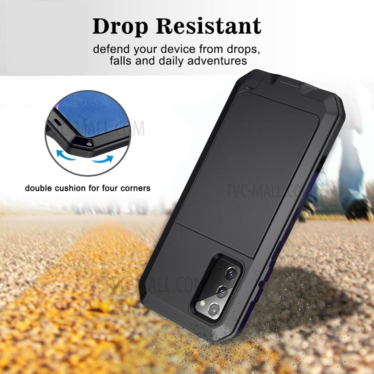 Tank Series Silicone+Metal+Tempered Glass Waterproof Dropproof Dustproof Case for Samsung Galaxy Note 20/Note 20 5G - Black-6