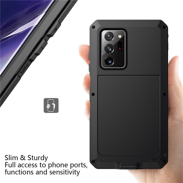 Tank Series Waterproof Dropproof Dustproof Silicone+Metal+Tempered Glass Hybrid Cover for Samsung Galaxy Note20 Ultra/Note20 Ultra 5G - Black-4