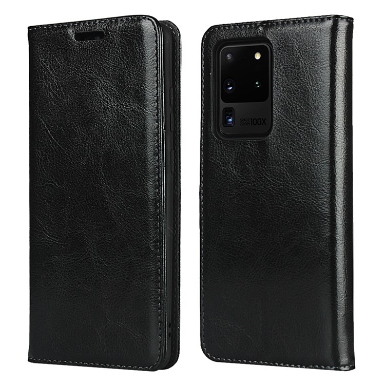 Crazy Horse Leather Wallet Stand Case for Samsung Galaxy S20 Ultra - Black-1