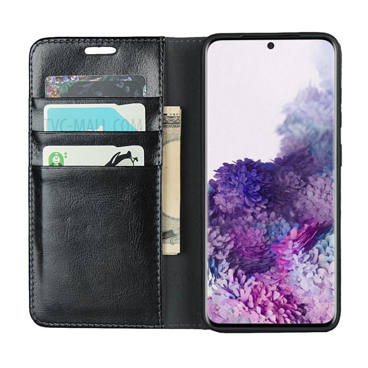 Crazy Horse Genuine Leather Wallet Shell Case for Samsung Galaxy S20 Plus - Black-4