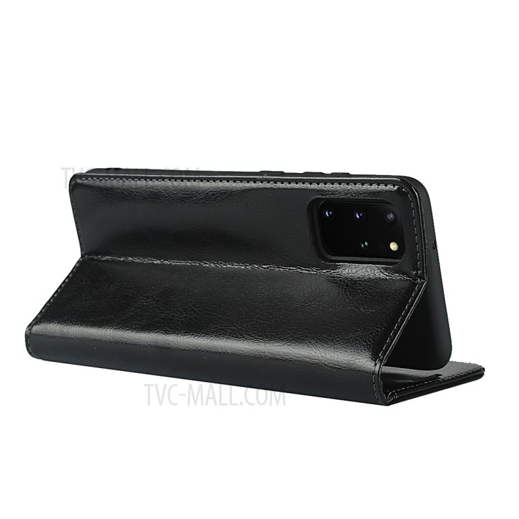 Crazy Horse Genuine Leather Wallet Shell Case Per Samsung Galaxy S20 Plus/S20 Plus 5G - Nero