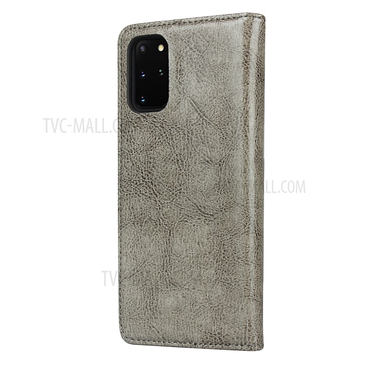 Crazy Horse Genuine Leather Wallet Shell Case for Samsung Galaxy S20 Plus - Grey-3