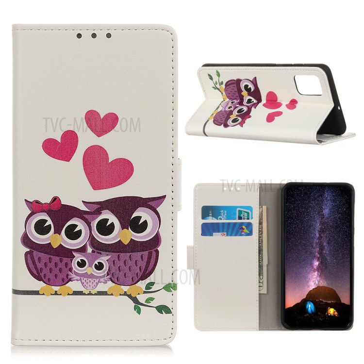 Printing Skin with Wallet Leather Protective Cover for Samsung Galaxy S20 Lite/S20 Fan Edition - Owls and Hearts-1