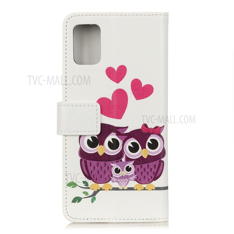 Printing Skin with Wallet Leather Protective Cover for Samsung Galaxy S20 Lite/S20 Fan Edition - Owls and Hearts-2