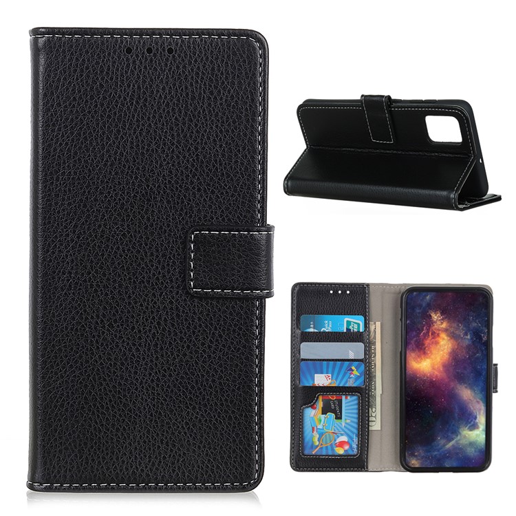 Litchi Surface PU Leather with Wallet Cover for Samsung Galaxy S20 Fan Edition/S20 Lite - Black-1