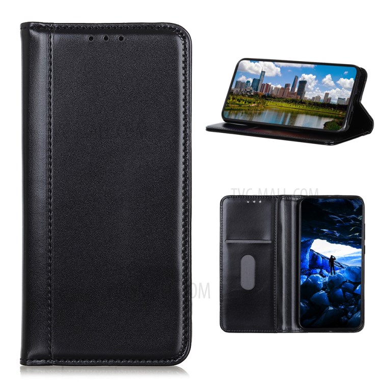 Auto-absorbed Split Leather with Wallet Case for Samsung Galaxy S20 Lite/S20 Fan Edition - Black-1