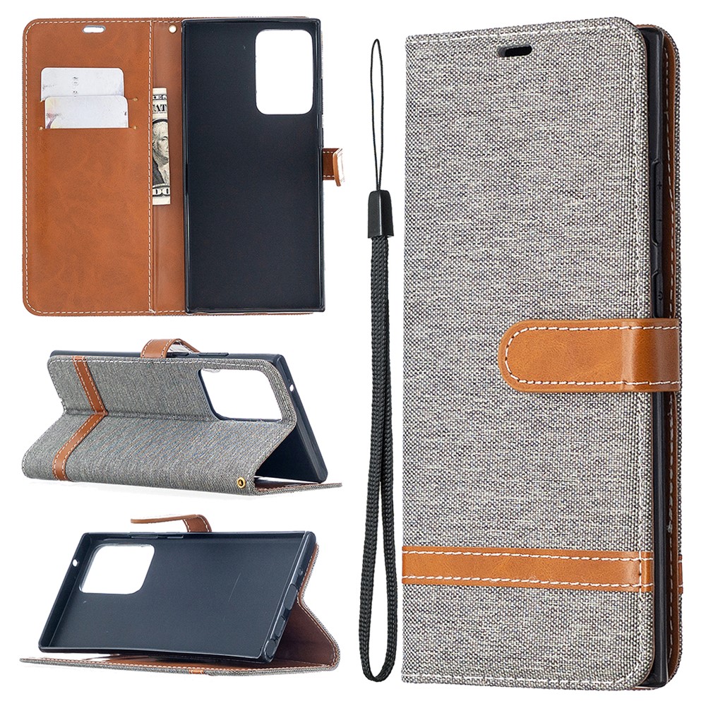 Assorted Color Jeans Cloth Skin Leather Shell for Samsung Galaxy Note20 Ultra/Note20 Ultra 5G - Grey-1