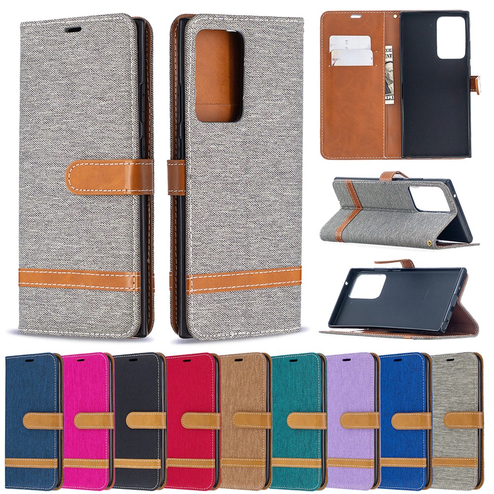 Assorted Color Jeans Cloth Skin Leather Shell for Samsung Galaxy Note20 Ultra/Note20 Ultra 5G - Grey-10