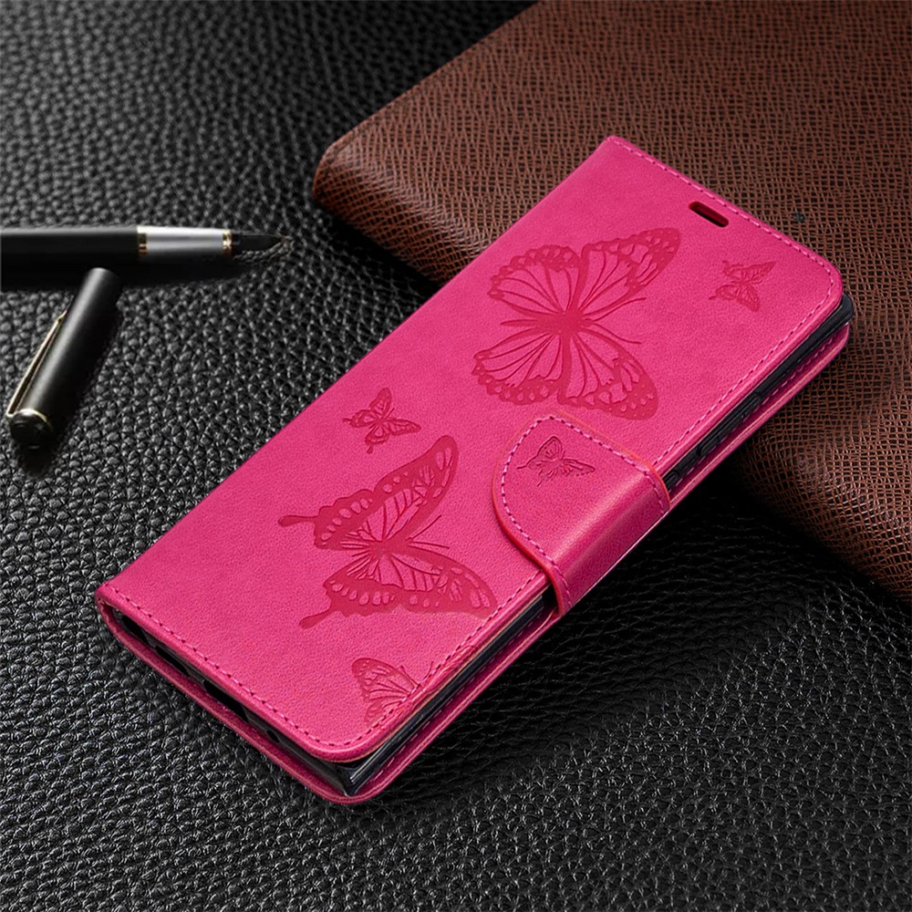 Imprint Butterflies Wallet Stand Flip Leather Phone Shell for Samsung Galaxy Note20 Ultra/Note20 Ultra 5G - Rose-2