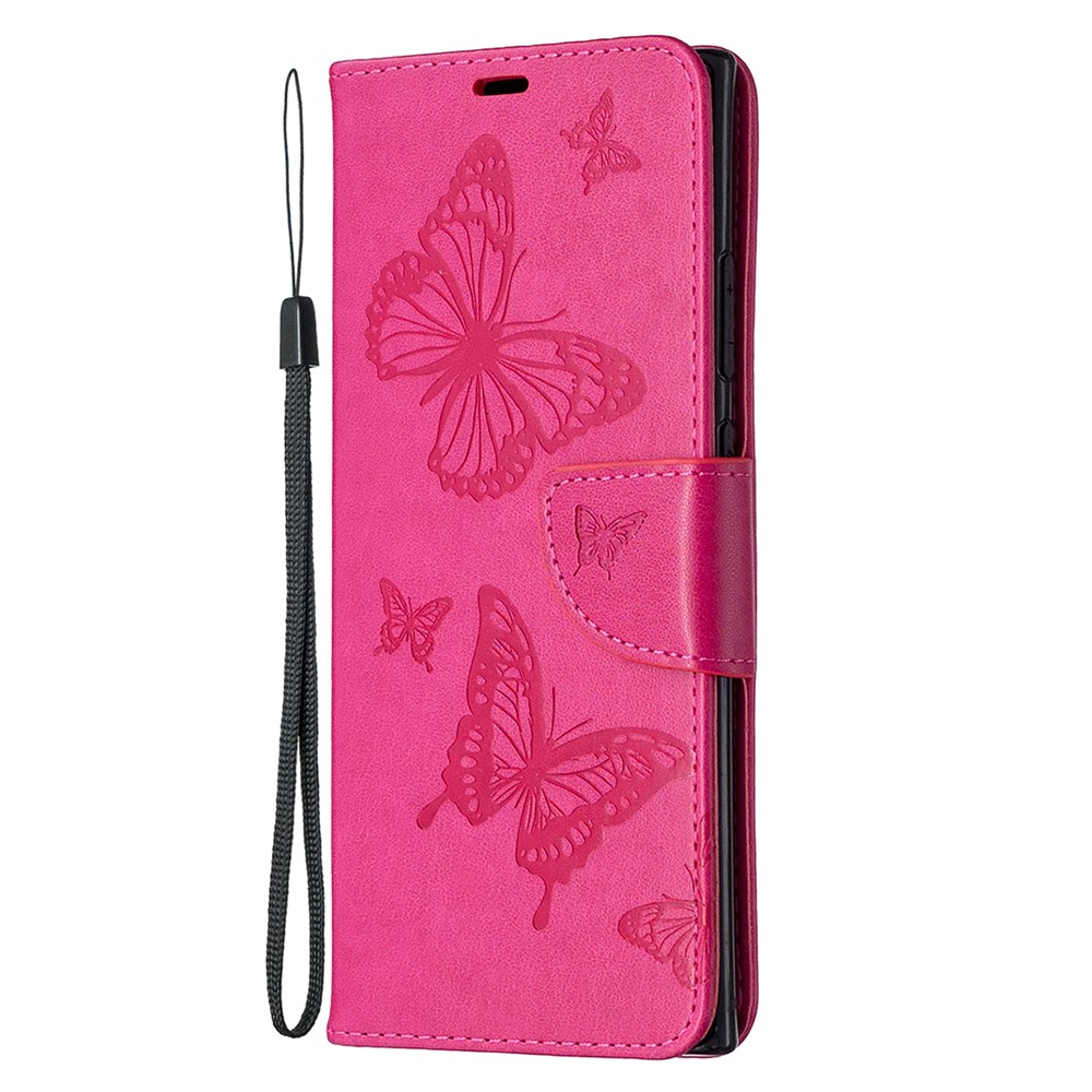 Imprint Butterflies Wallet Stand Flip Leather Phone Shell for Samsung Galaxy Note20 Ultra/Note20 Ultra 5G - Rose-4